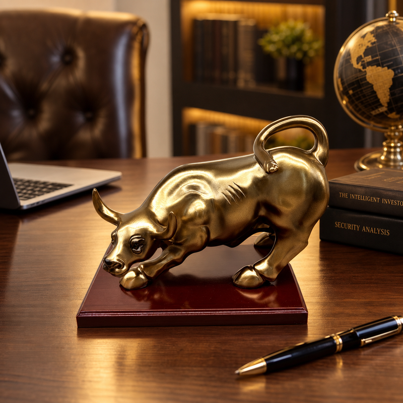 Golden Charging Bull Statue – Luxury Resin Desk & Office Décor
