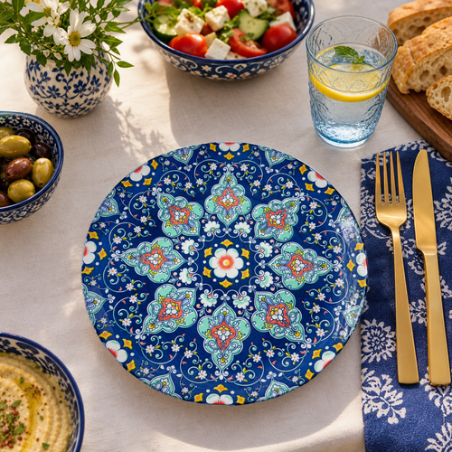 Handcrafted Turkish Iznik Ceramic Plates – Cobalt & Teal Floral Pattern