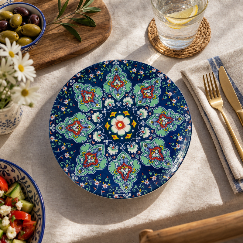 Handcrafted Turkish Iznik Ceramic Plates – Cobalt & Teal Floral Pattern