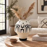Modern Black & White Ceramic Decorative Vase – Hand-Painted Abstract Design