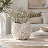 Modern Textured White Vase – Sculptural Fan Design Decorative Vase