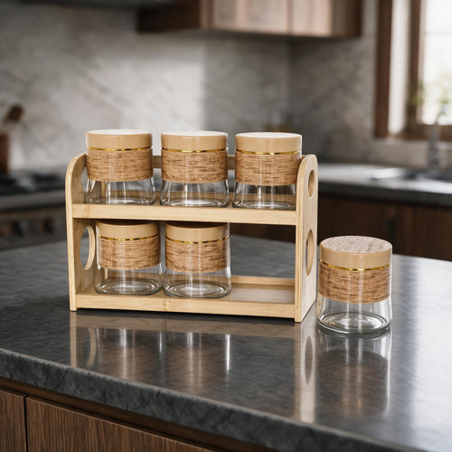 Luxury Glass Jar Set with Gold Accent Bands 6 Piece