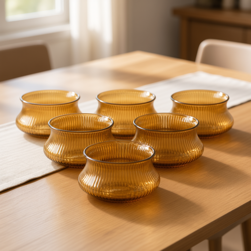 Amber Fluted Glass Serving Bowls – Set of 6