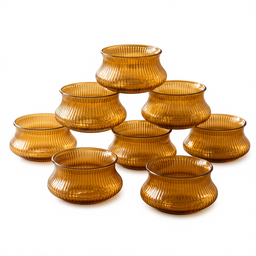 Amber Fluted Glass Serving Bowls – Set of 6