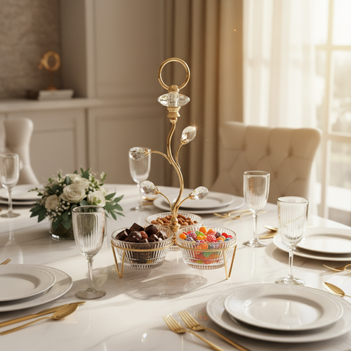 Crystal Serving Set with Decorative Gold Tree Stand