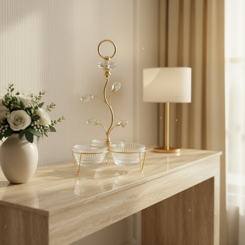 Crystal Serving Set with Decorative Gold Tree Stand