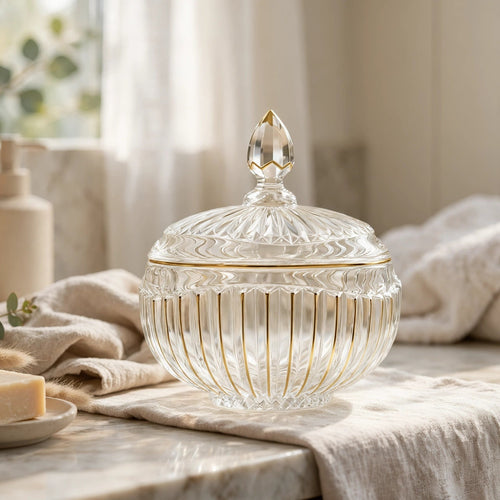 Elegant Crystal Candy Box with Gold Accents