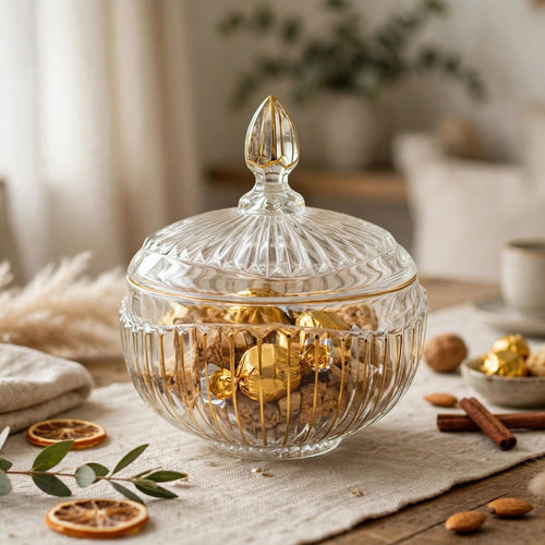Elegant Crystal Candy Box with Gold Accents