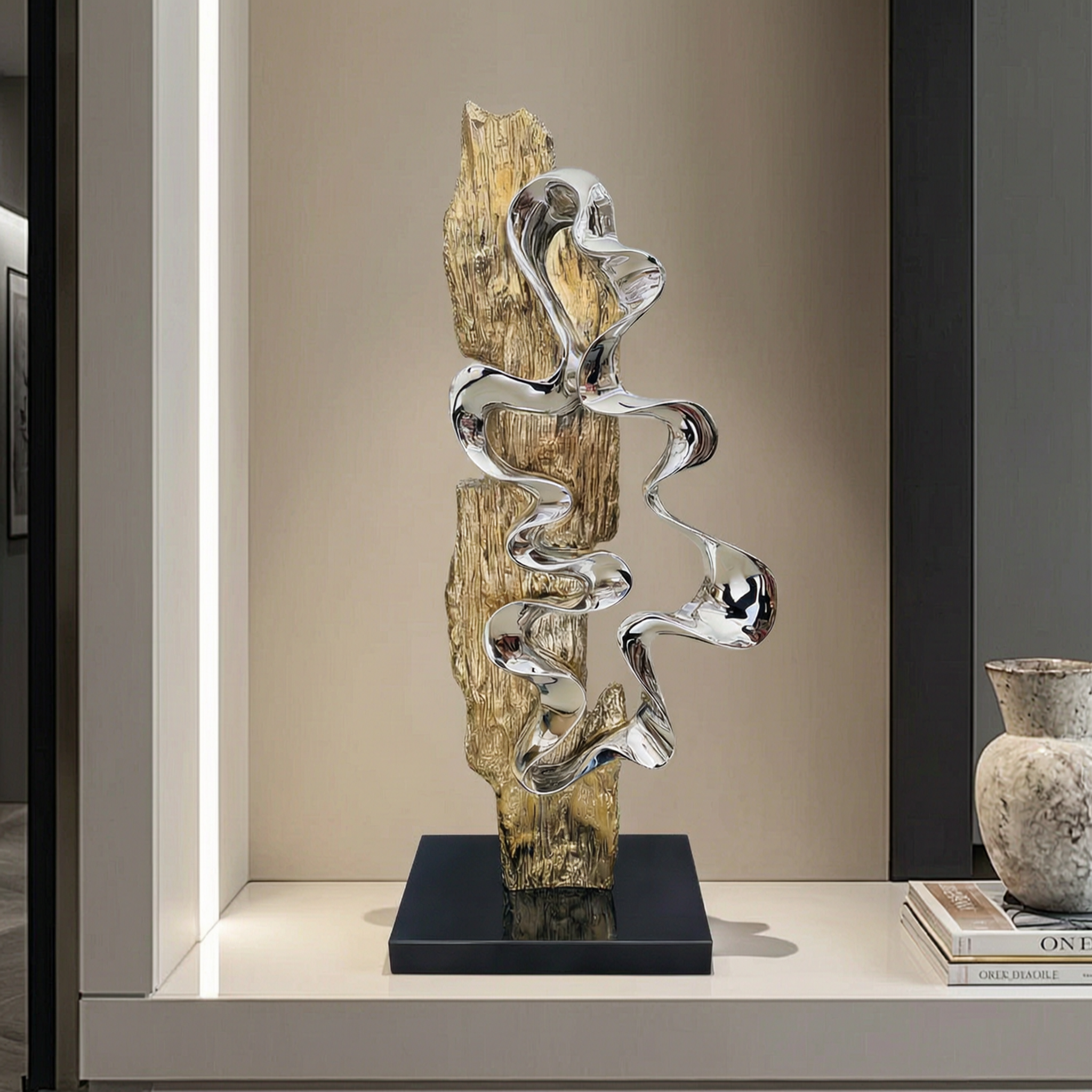 Abstract Fluidity Metallic Sculpture