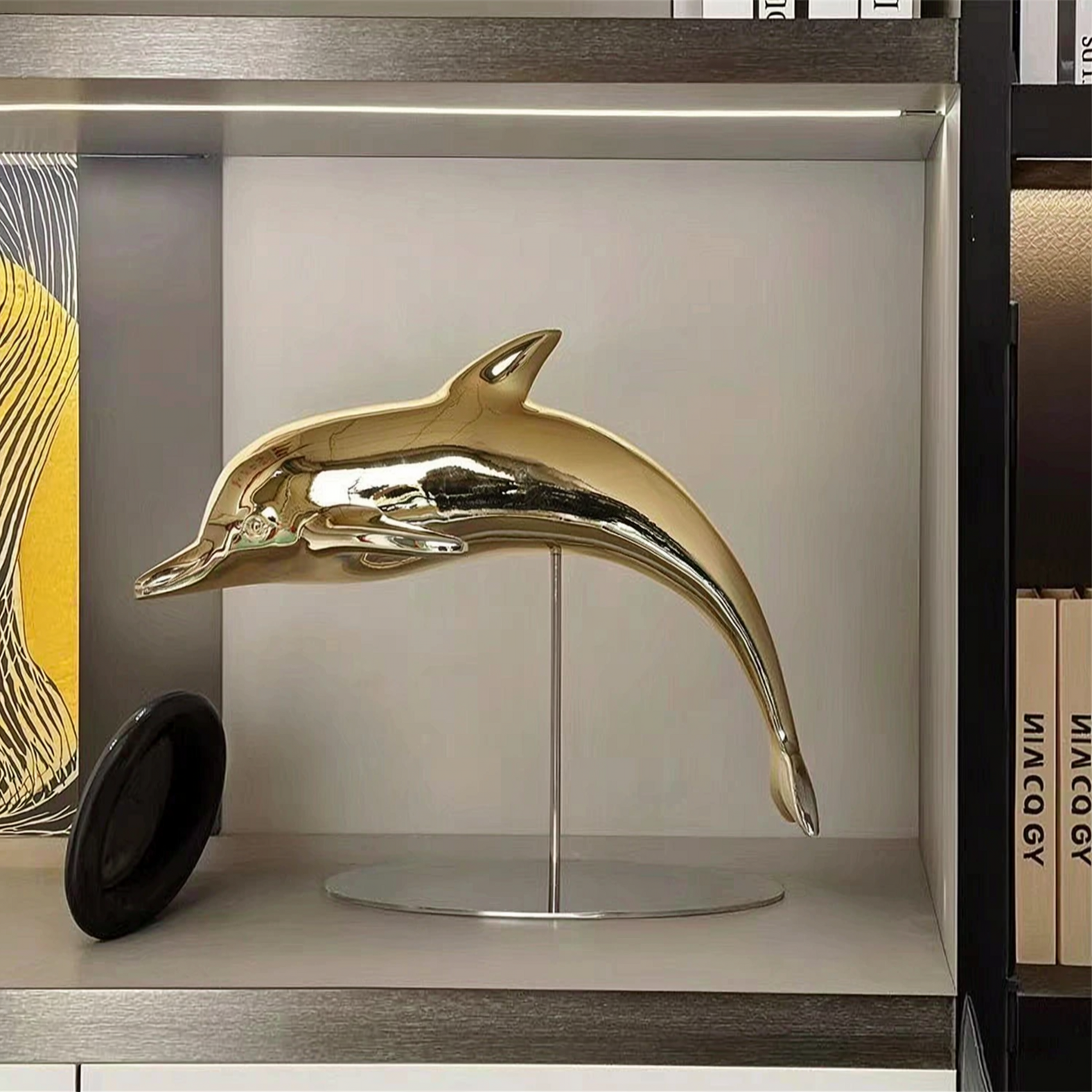 Mariner Metallic Dolphin Sculpture on Stand