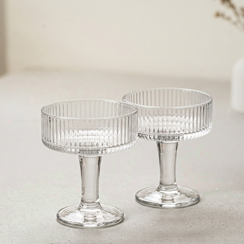 Artisan Ribbed Crystal Dessert Coupe Set of 2