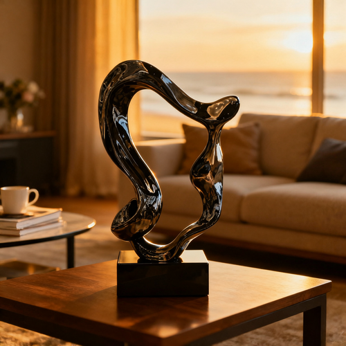 Elegant Black Obsidian Loop Sculpture