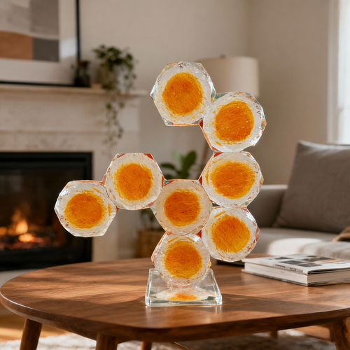 Modern Geometric Amber Glass Sculpture