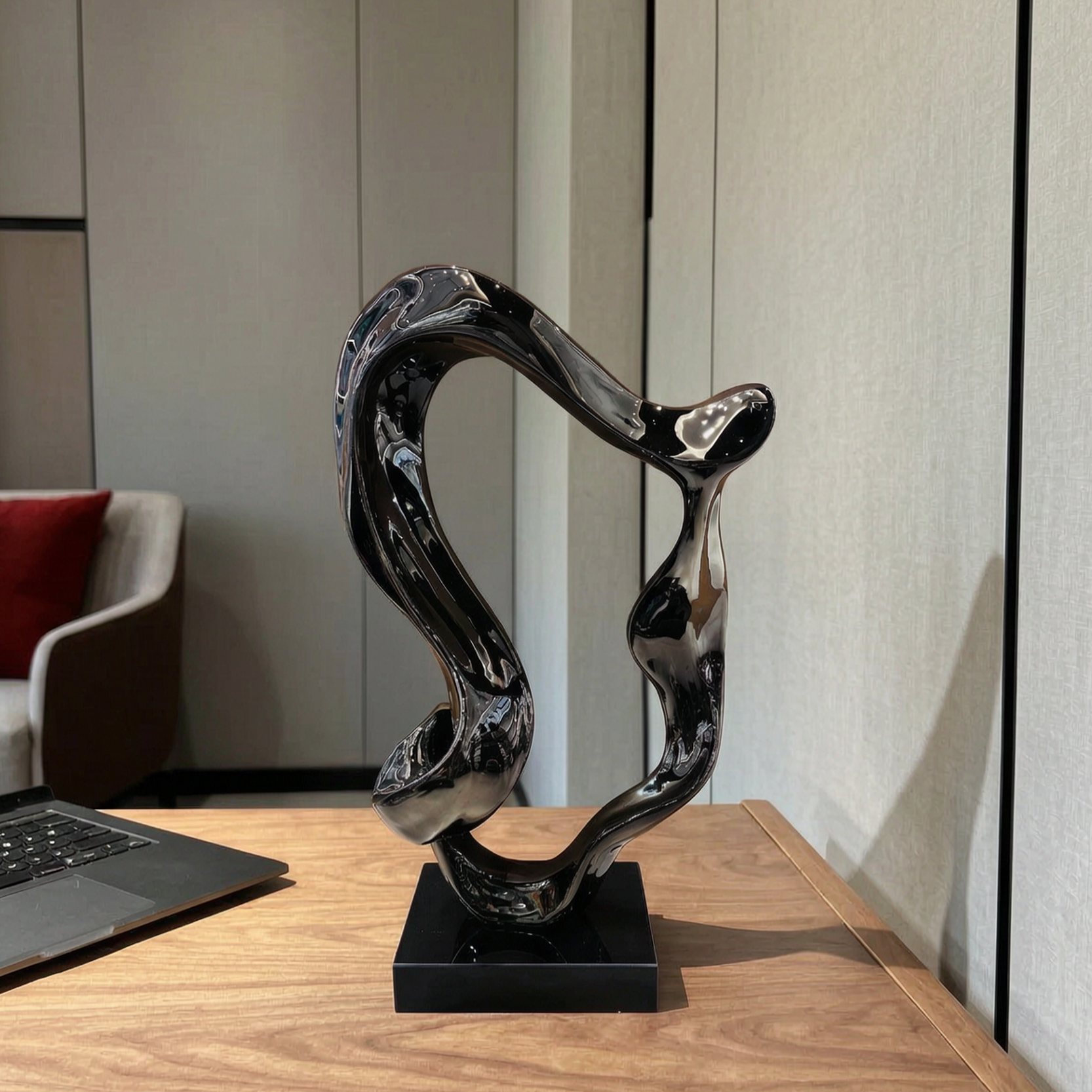 Elegant Black Obsidian Loop Sculpture