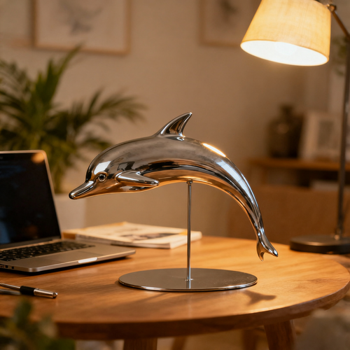 Mariner Metallic Dolphin Sculpture on Stand