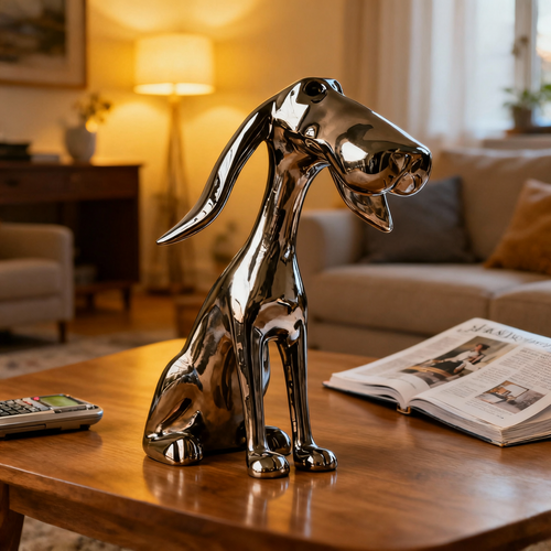 Modern Metallic Grey Dog Statue