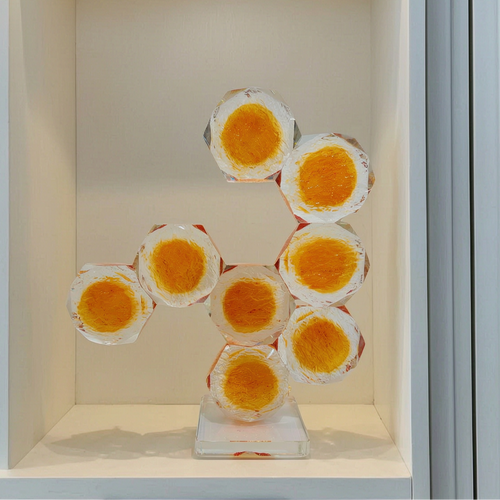 Modern Geometric Amber Glass Sculpture