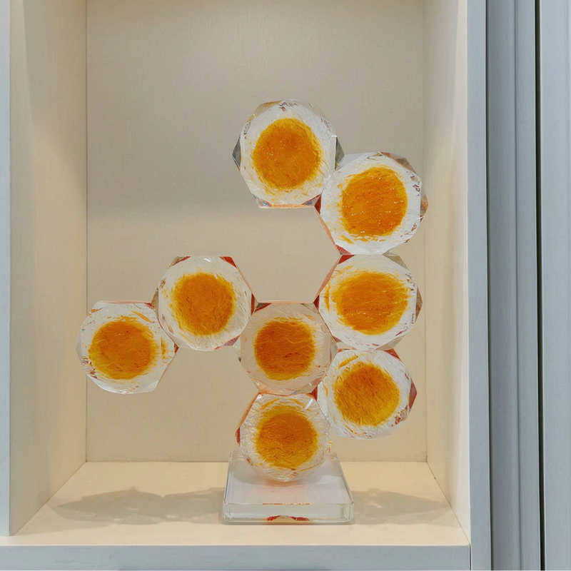 Modern Geometric Amber Glass Sculpture