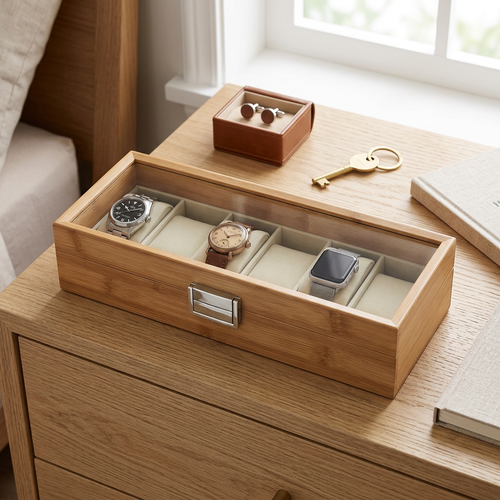 Elegant Bamboo Watch Box with Glass Top