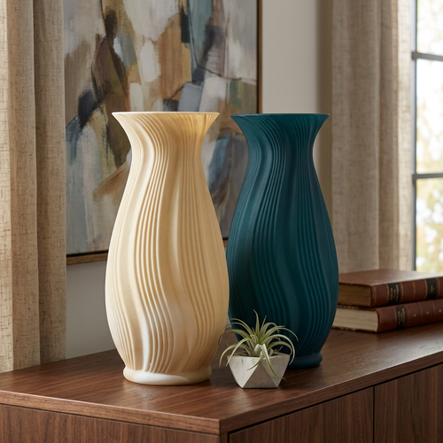 Elegant Ribbed Matte Resin Vase