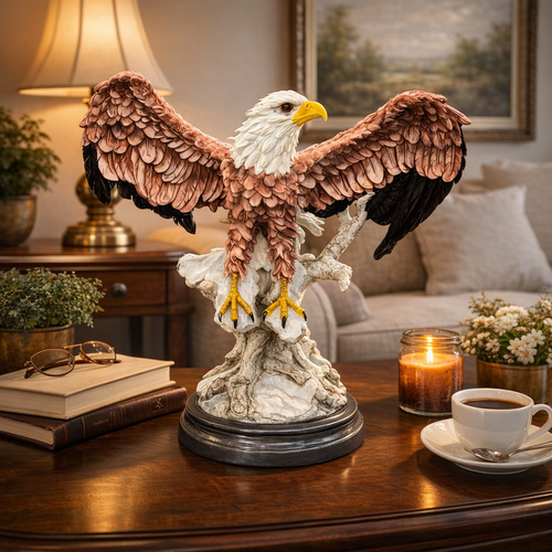 Majestic Soaring Eagle Hand-Painted Sculpture