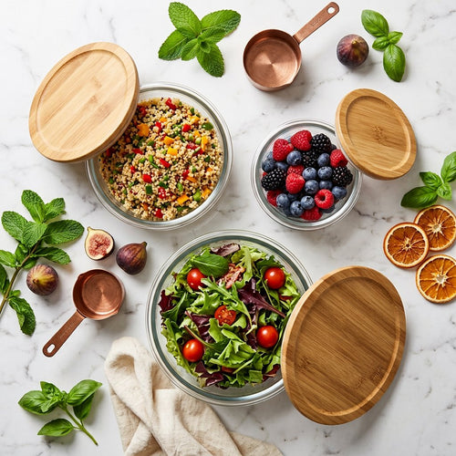 Multipurpose Kitchen Bowls with Bamboo Lids Set of 3