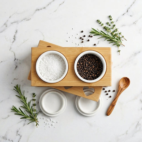 Double Ceramic Utensil Holder with Bamboo Stand