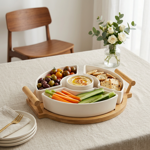 Sectional Serving Tray with Bamboo Base Set of 4