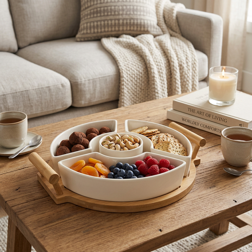 Sectional Serving Tray with Bamboo Base Set of 4