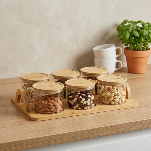 Elegant Glass Spice & Snack Server Set of 6 with Tray