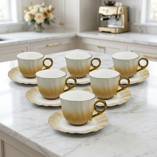 Vintage Orange Tone Cup with Saucer Set of 6
