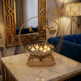Decorative Glass Bowl with Gold Bird Hoop Stand