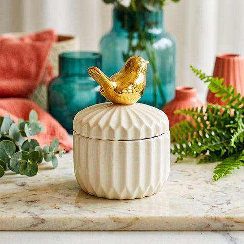 Tabletop Storage Jar with Gold Bird Accent
