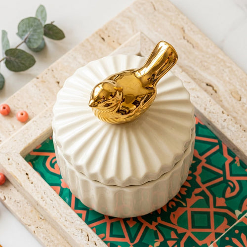 Tabletop Storage Jar with Gold Bird Accent