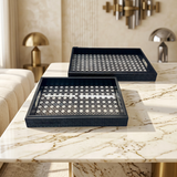 Luxury Black & Rattan Pattern Serving Trays Set of 2