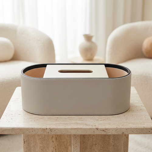 Luxury Oval Tissue Box with Integrated Side Organizer
