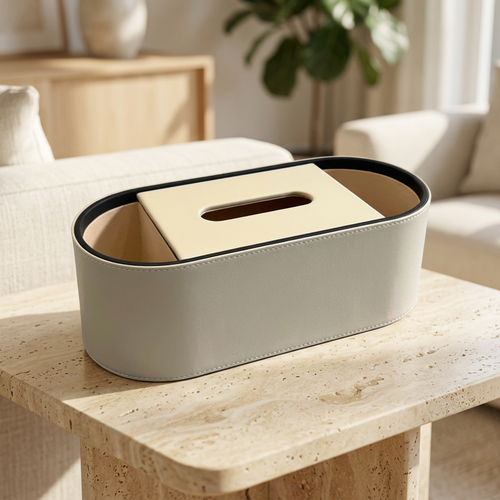 Luxury Oval Tissue Box with Integrated Side Organizer