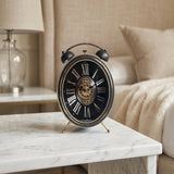 Retro Twin Bell Oval Clock with Exposed Gears