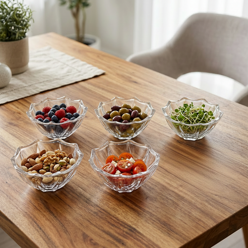 Elegant Crystal Glass Dessert & Snack Bowls Set of 6