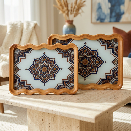 Ottoman Royal Inlaid Wooden Serving Trays Set of 2