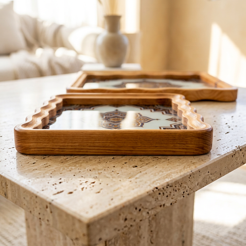 Ottoman Royal Inlaid Wooden Serving Trays Set of 2