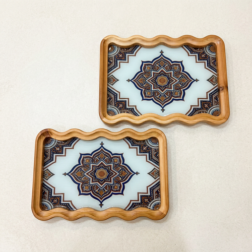Ottoman Royal Inlaid Wooden Serving Trays Set of 2