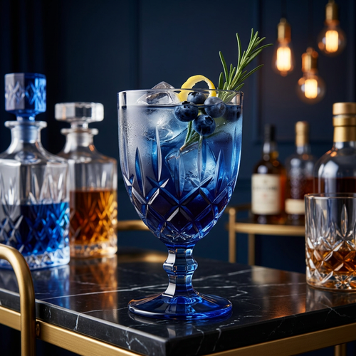 Midnight Blue Textured Glass Set of 3