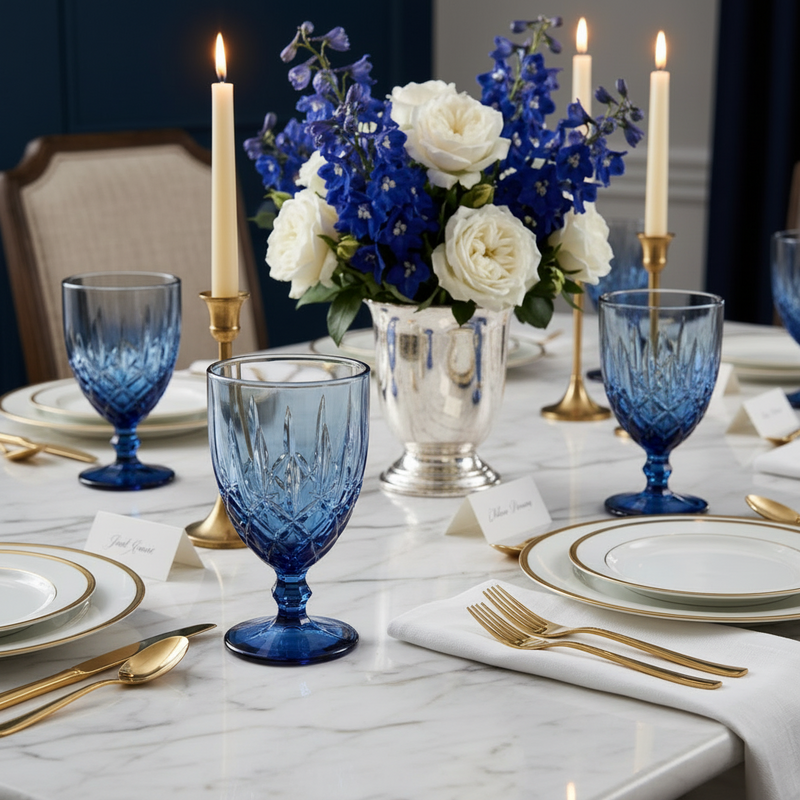 Midnight Blue Textured Glass Set of 3