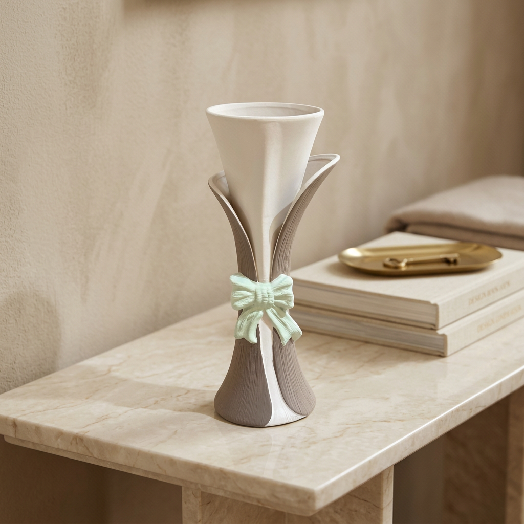 Trumpet Vase with Pastel Ribbon Accent