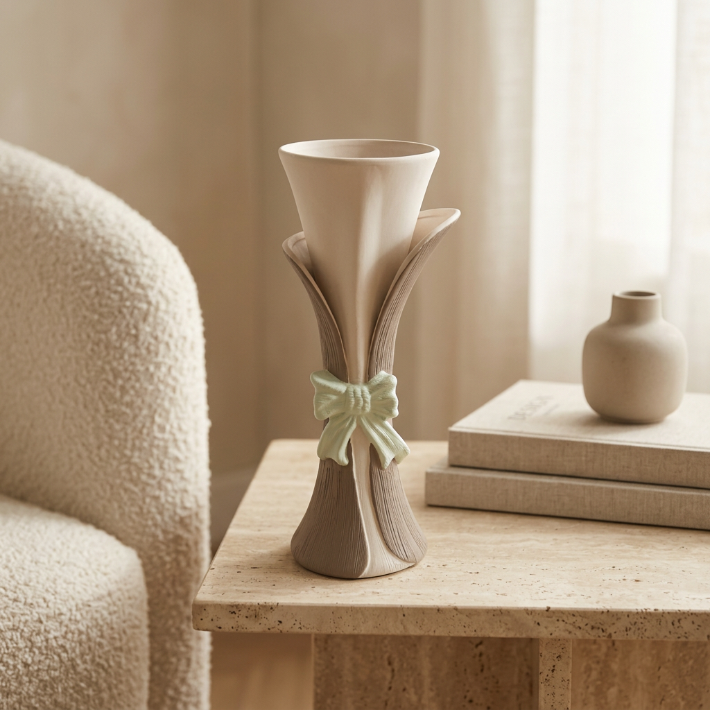 Trumpet Vase with Pastel Ribbon Accent