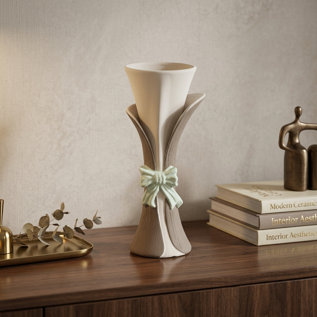 Trumpet Vase with Pastel Ribbon Accent