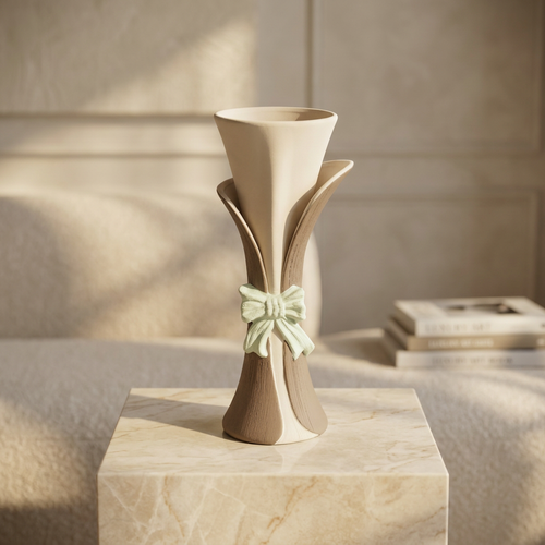 Trumpet Vase with Pastel Ribbon Accent
