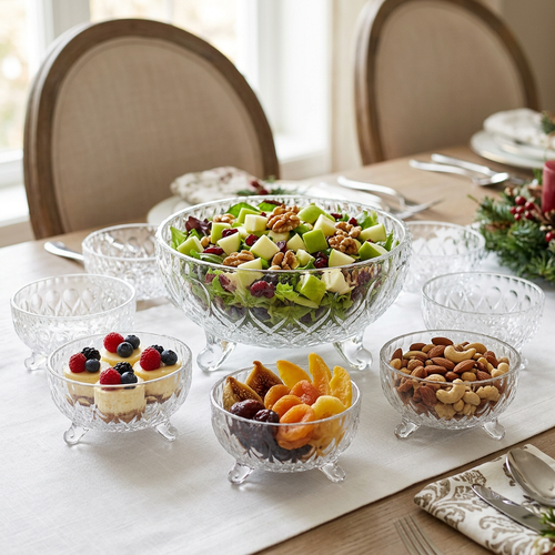 Elegant Glass Crystal Cascade Bowl Set of 7