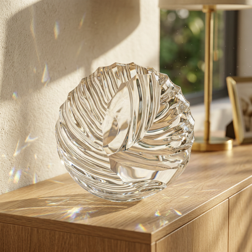 Modern Dynamic Swirl Cut Crystal Sphere Centerpiece
